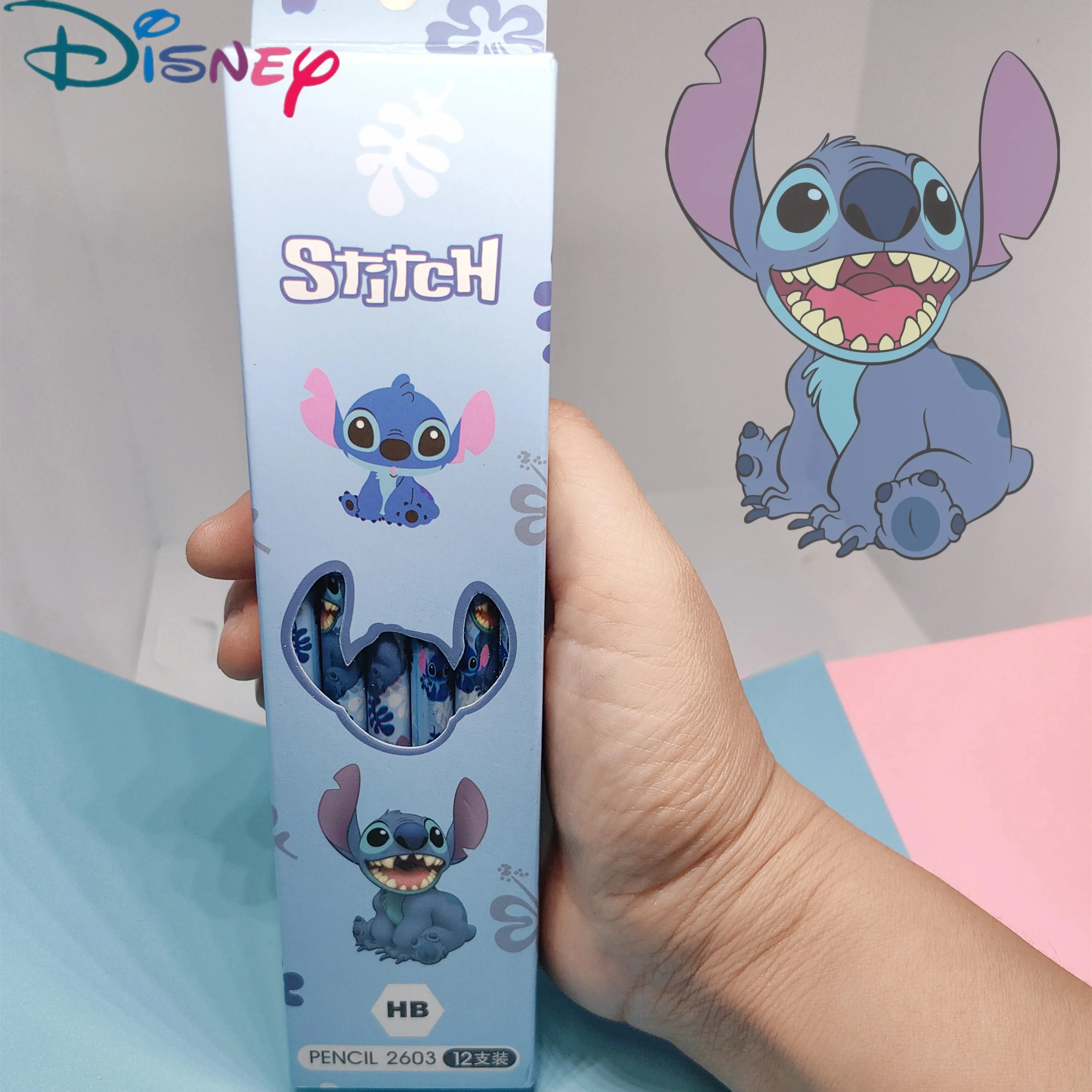 12pcs/box Disney Anime Pencil Lilo&Stitch Series Kids Stationery Pen School Supplies Cute Pencil Sharpener Christmars Gifts