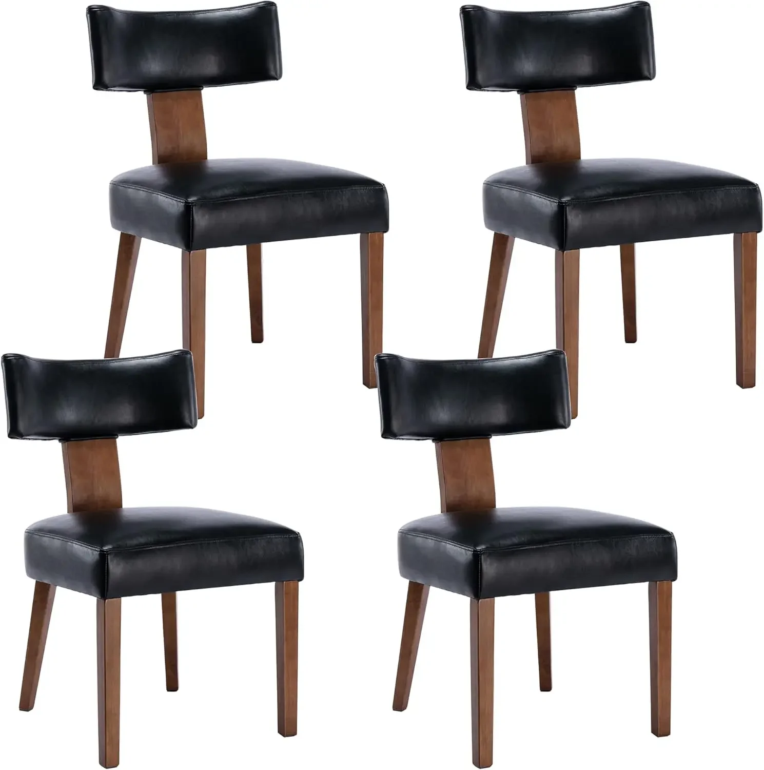 Wahson Farmhouse Kitchen & Dining Room Chairs Set of 4, Retro Faux Leather Upholstered Dining Chair with Hardwood Legs, Black