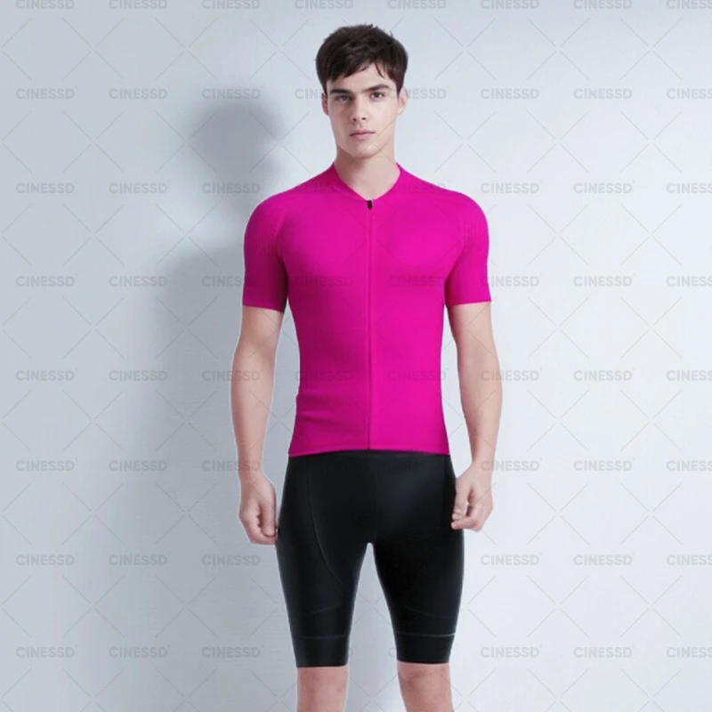 Summer Men's Solid Color Short Sleeve Cycling Jersey Quick Dry MTB Bicycle Mallot Ciclismo Shirts Breathable Bike Clothes Suits