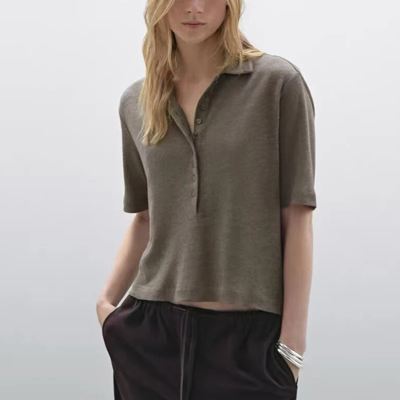 Spring 2025 Women's High Intelligence Sensation Commute Style Lightweight Knitted Short Sleeve T-Shirt Street Style Regular L...