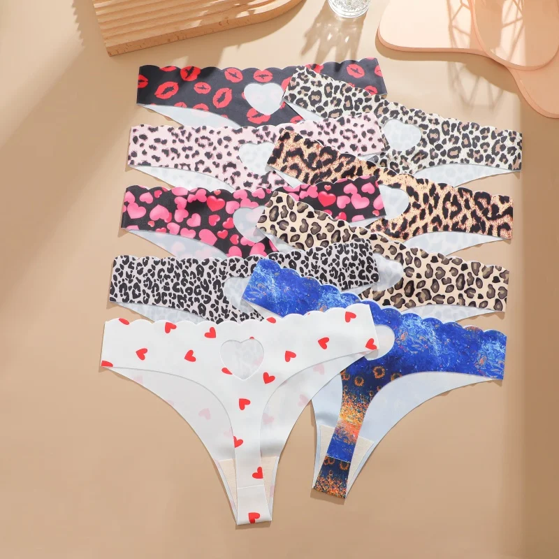 4 pièces/ensemble tongs sans couture pour femmes été coeur creux culotte douce femme mode sous-vêtements intimes couvrant les hanches respirant Sexy