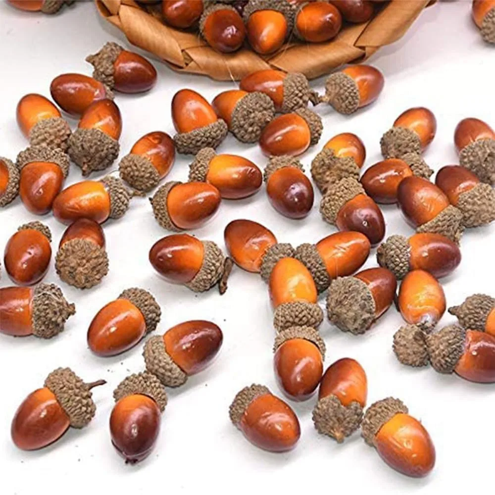 6/17/34pcs Brown Acorn Holeless Beads, Diy Hairpin Vase Fillers, for Christmas, Thanksgiving, Halloween Home Party Decorations