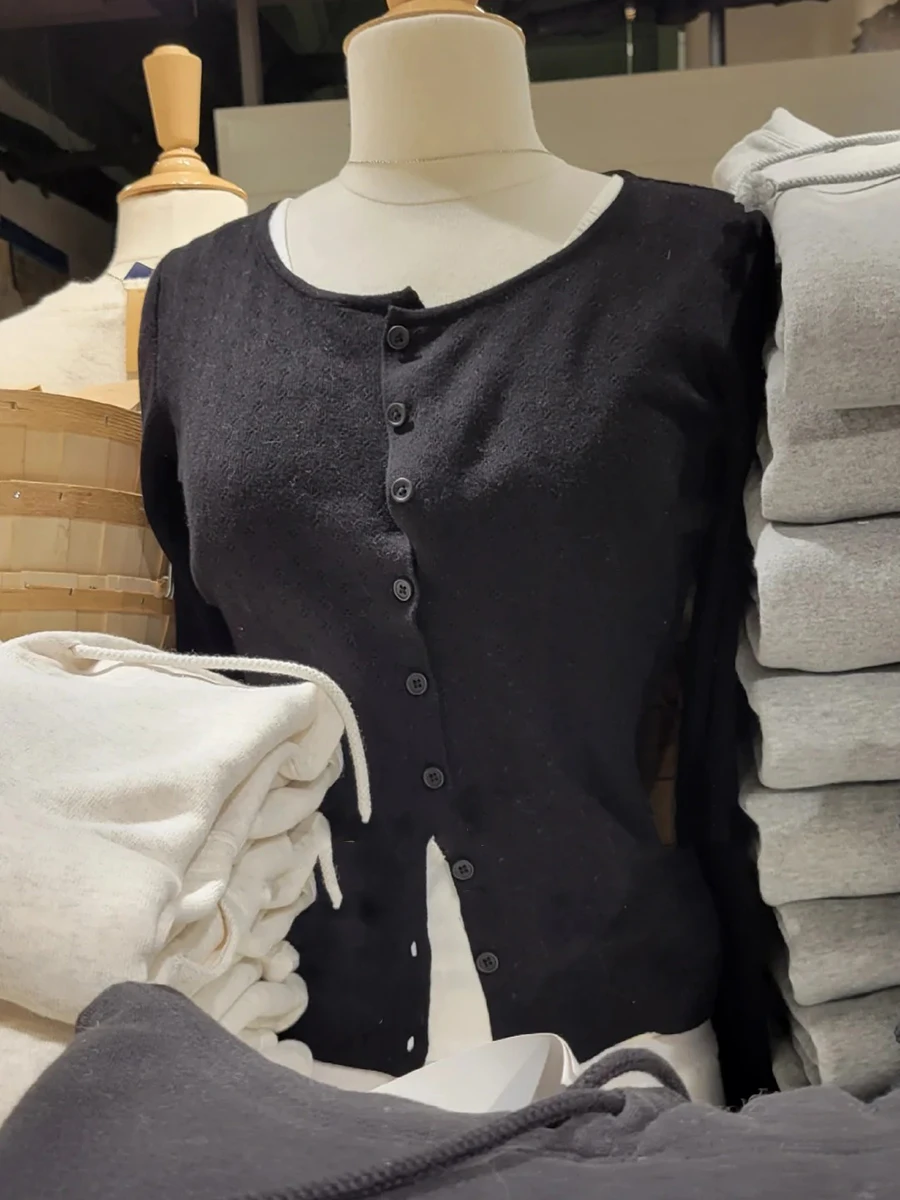 

Eyelet Knitted Cardigan Women Autumn Casual Streetwear Black Long Sleeve Sweater Coat Simple Basic Preppy Style Sweaters Tops