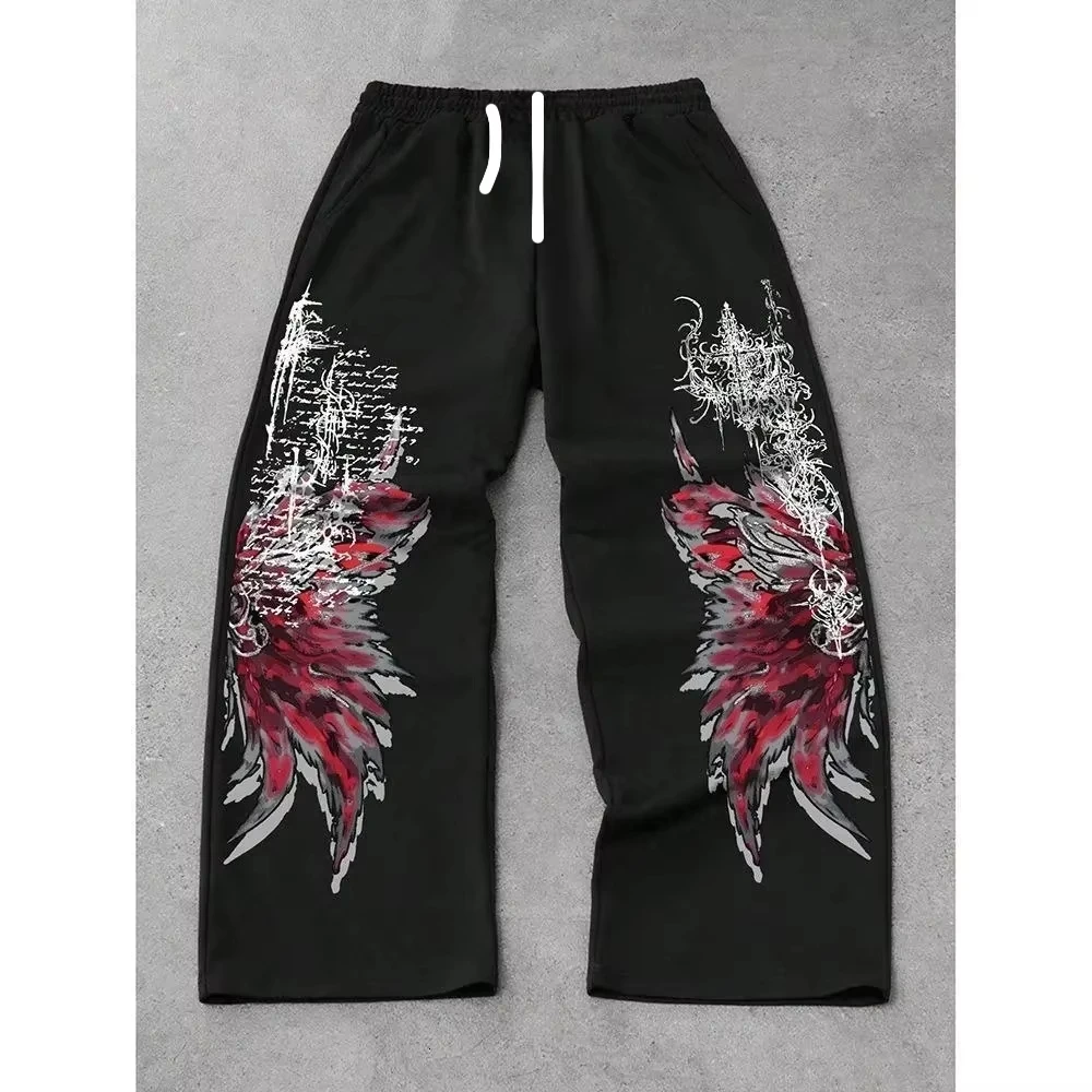 2026 Herren Gothic Vertikale Grafik Weite Jogginghose mit Kordelzug, Locker Gerade Baggy Y2K Dark Punk Streetwear Hose. – Detail 7