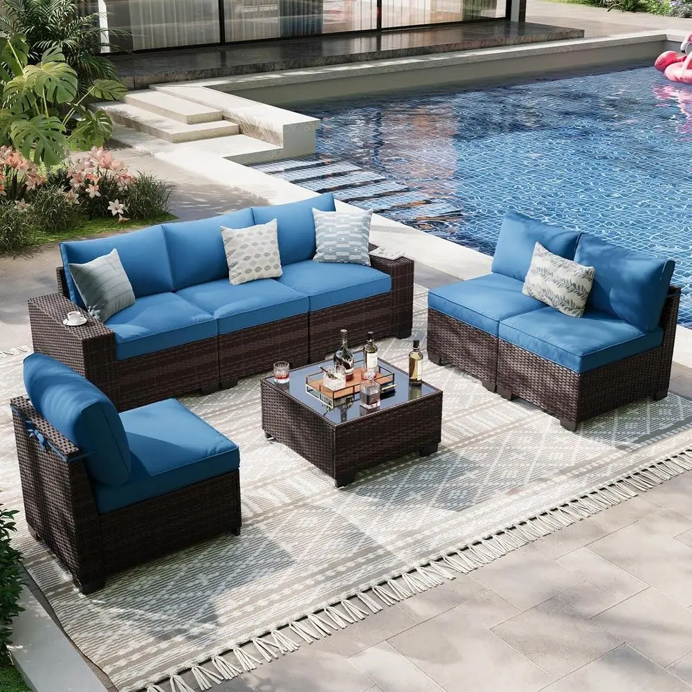 

7 Pieces Outdoor Patio urniture t, Outdoor ctional urniture t, All-Weater PE Rattan Wicker Soa witCusions or alcony, Deck, Garde