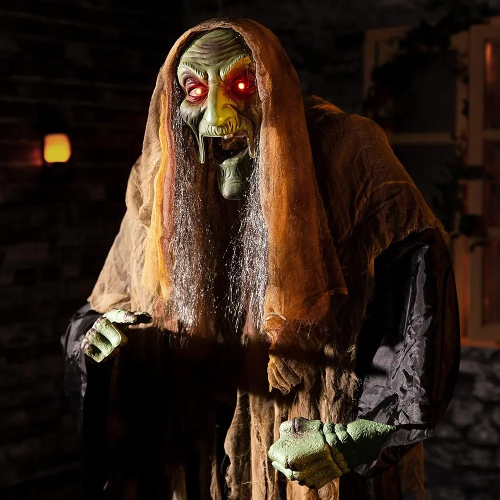 

Украшение Witch Хэллоуин, 72 дюйма со звуковой и сенсорной активацией, звук, движение, подсветка глаз, искусство