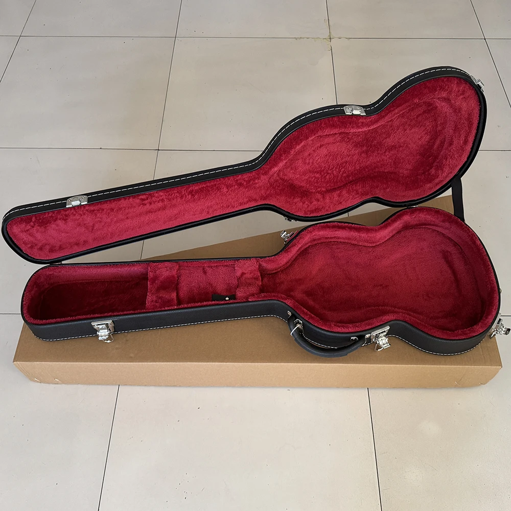HOT!!High quality guitar case for SG electric guitar,a black hard wood case with red lining,in stock