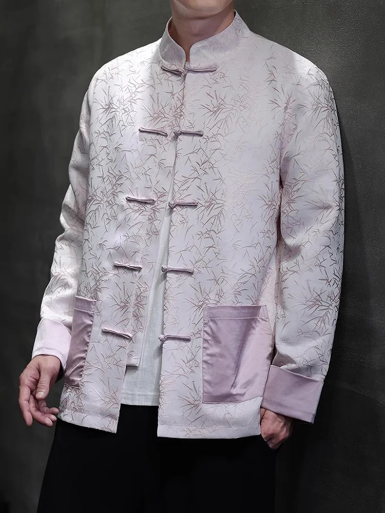 

Новая мужская куртка Ханьфу 2025 года с вышитыми манжетами, воротником-стойкой, дышащая, с длинными рукавами, модная, для весны, осени и зимы