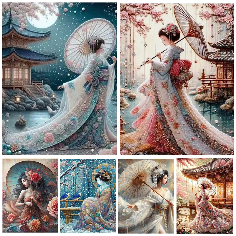 Ancient Style Umbrella Holding Woman 5D DIY Diamond Painting Kit Diamond Embroidery Room Wall Art Prints Home Decor Mural