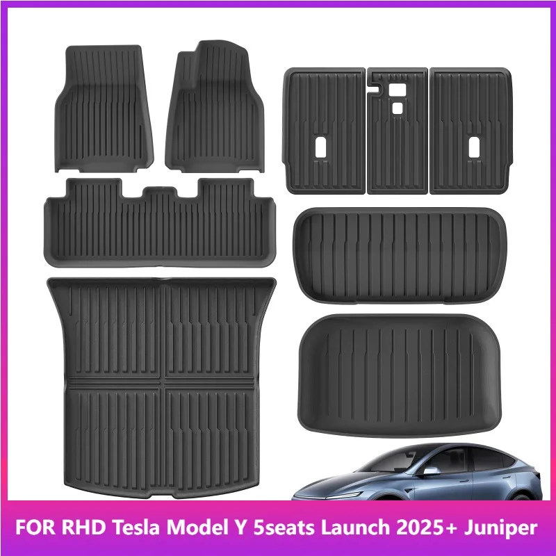 

Коврики RHD для нового Tesla Model Y 5 мест Launch 2025+ Juniper TPE Коврики для багажника Коврики для багажника Защита накладки на спинку