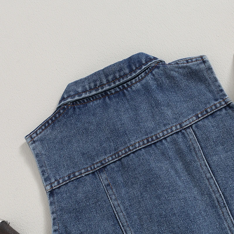 Fashion Kids Denim Vest Jacket Sleeveless Turn-down Collar Button Closure Casual Jacket for Girls Boys 3-7 Years image 5