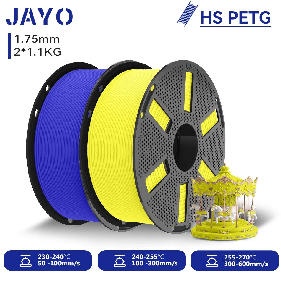 JAYO 2 Rollen Hochgeschwindigkeits-Matt-PETG 3D-Drucker-Filament, Hochfließend 50-600mm/s, Matt-Effekt PETG 3D-Druckmaterial für 3D-Drucker & -Stifte