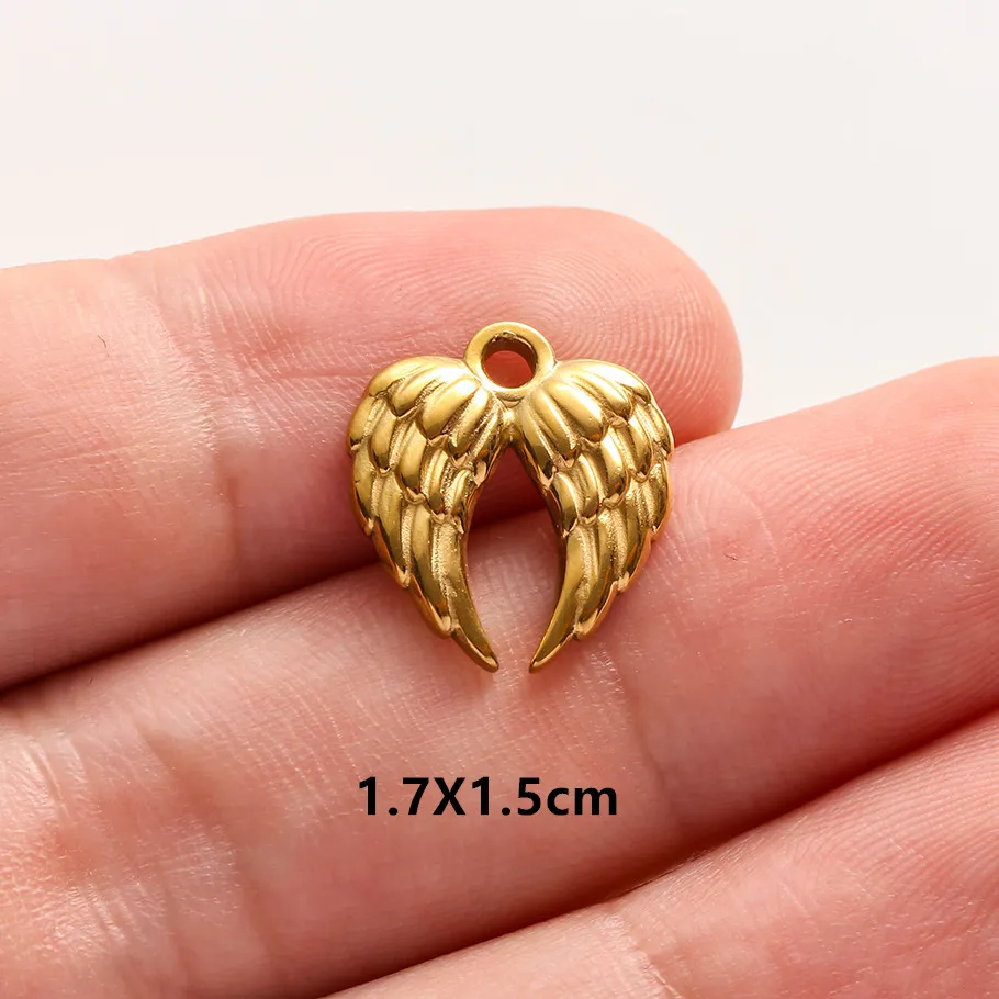 5 Stück/Lot Niedliche Engelsflügel Mädchen-Anhänger in Goldfarbe aus Edelstahl Kreuzanhänger für Schmuckherstellung DIY Ohrringe Halskette Schlüsselanhänger – Detail 15