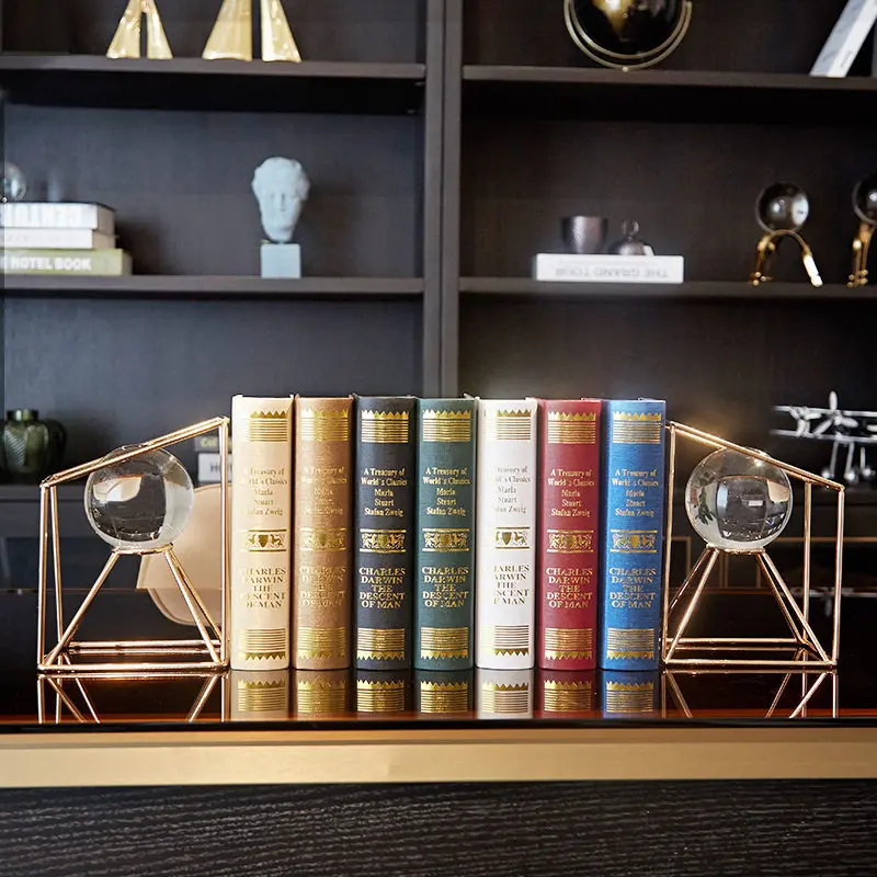 Modern Iron Crystal Ball Bookends - Detachable Geometric Decor for Study & Office, Artistic Bookshelf Organizer, Unique Gift