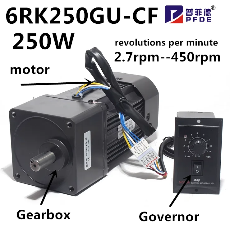 250W  220V AC Reversible Gear 6RK250GU-CF Variable Speed Motor 6GU 1:3k-1:500K AC Gear Reducer Motor Geared Motor Kit