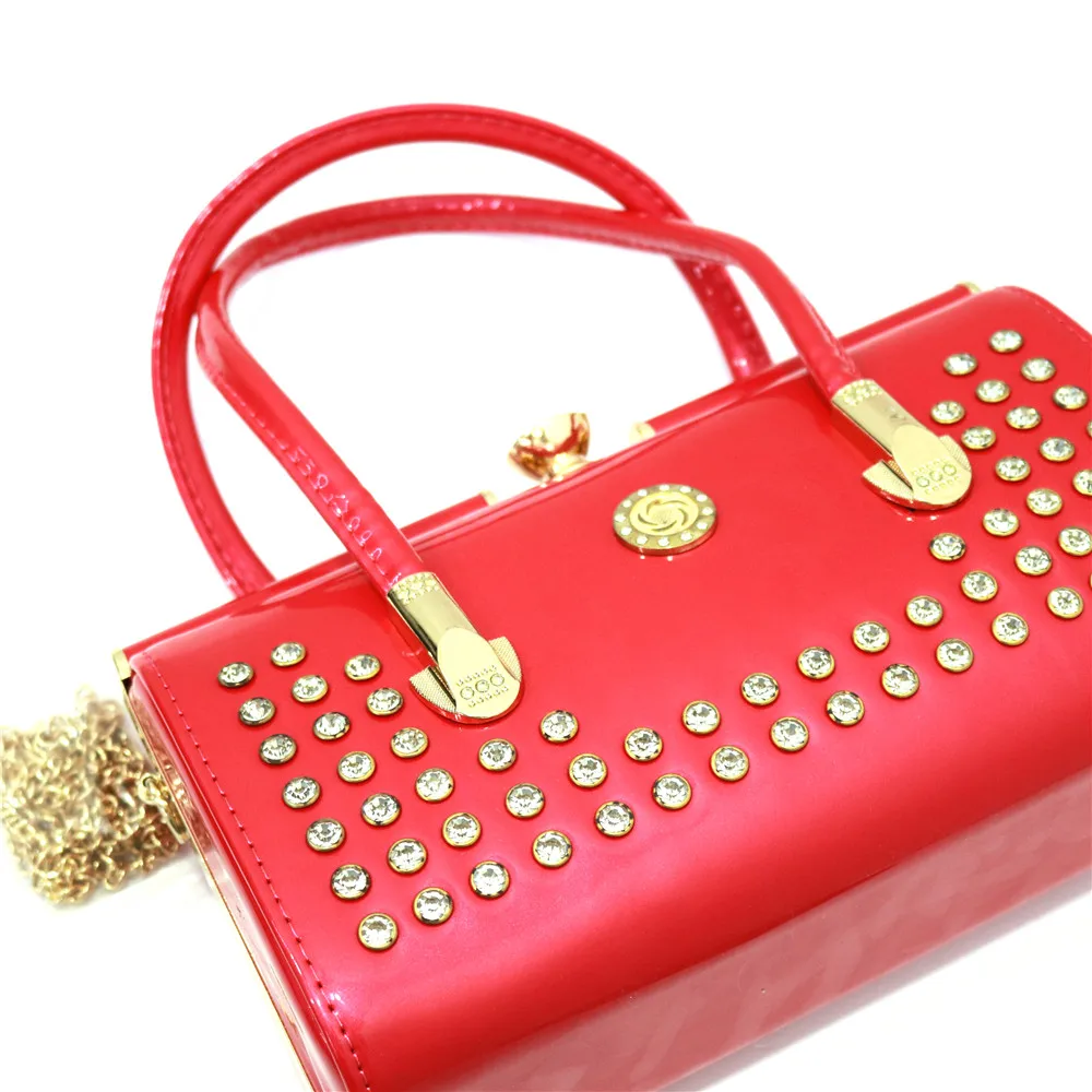 Rose Red Color Metal Rhinestones Fashion Elegant Large Capacity Evening Bag Diamond Luxury Women\'s Party Wallet Handbag