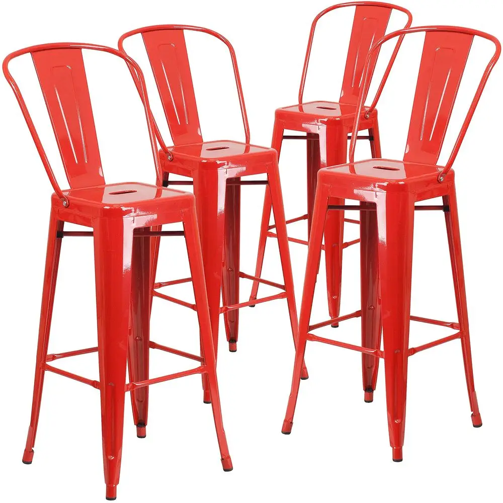 

Lily Commercial Grade 4 Pack 30 High Red Metal IndoorOutdoor Barstool with Removable Back