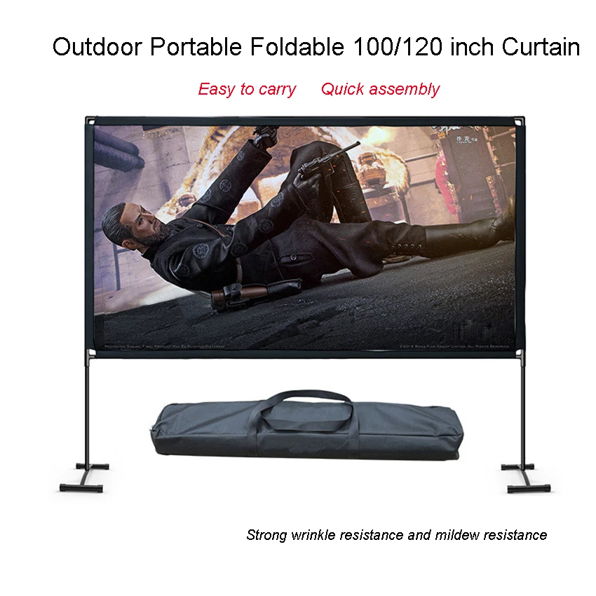 100inch 16:9 Projector Screen Outdoor Bracket Projection Screen Folding Projecting Screen for Home Theater Backyard Camping