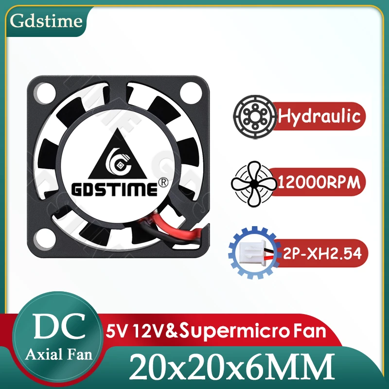 

Вентилятор Gdstime 12В 5В, микро-охладитель 20 мм, ультратонкий бесщеточный вентилятор 20x6 мм, для микропроекторов, датчиков, радиаторов