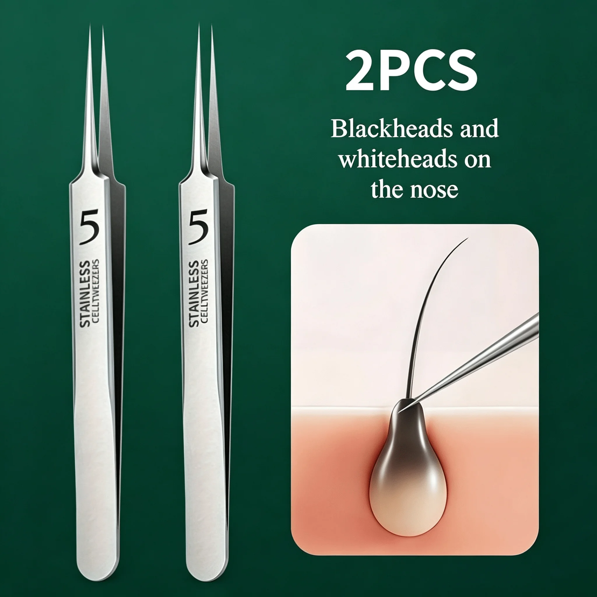 2pcs Stainless Steel Blackhead & Blemish Remover Set - Precision Tools for Face & Nose -Acne Extraction for Whiteheads & Pimples