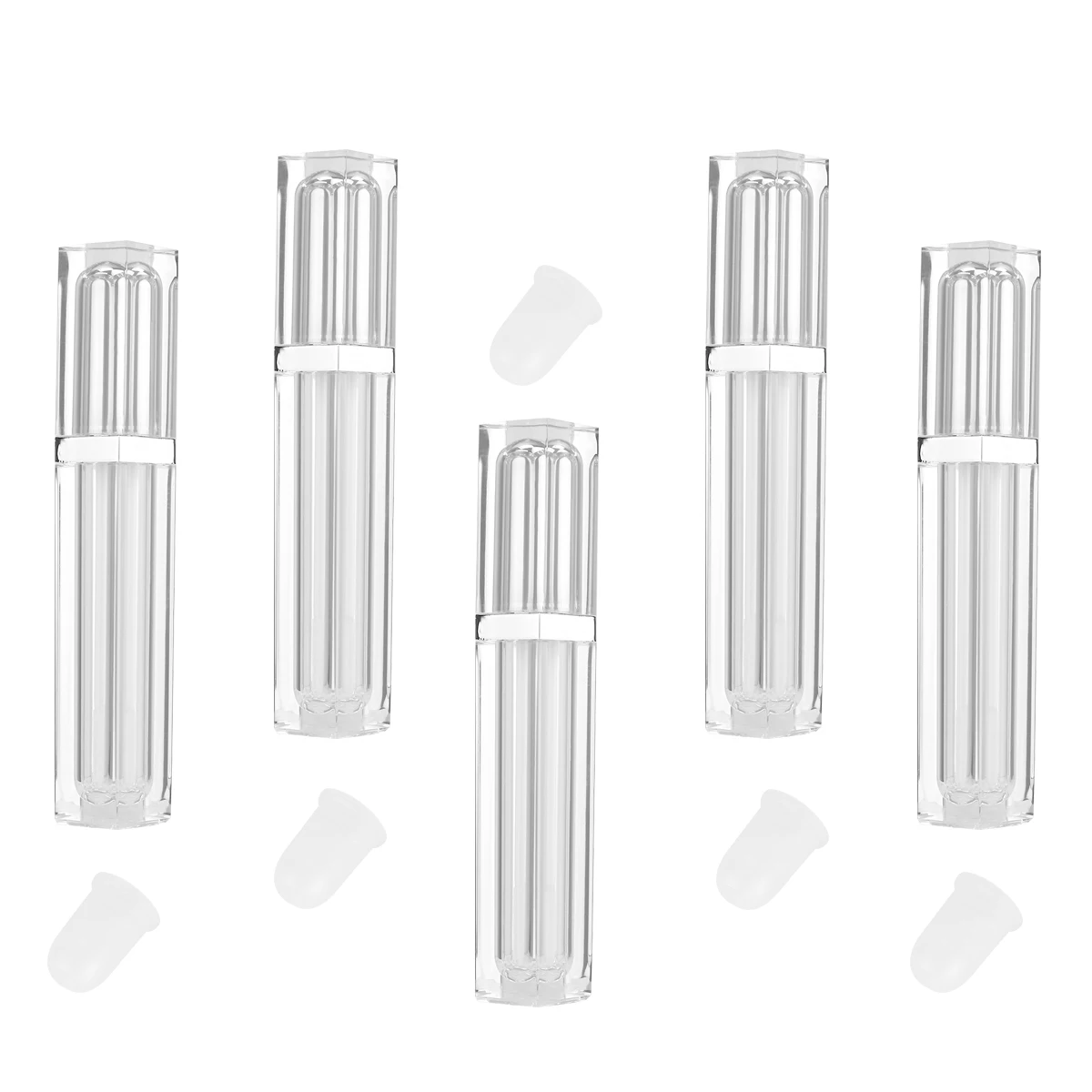 5Pcs Lip Gloss Empty Tubes Premium Quality Mini Square Containers for Travel Transparent Vials with Silver Lid Lip Balm