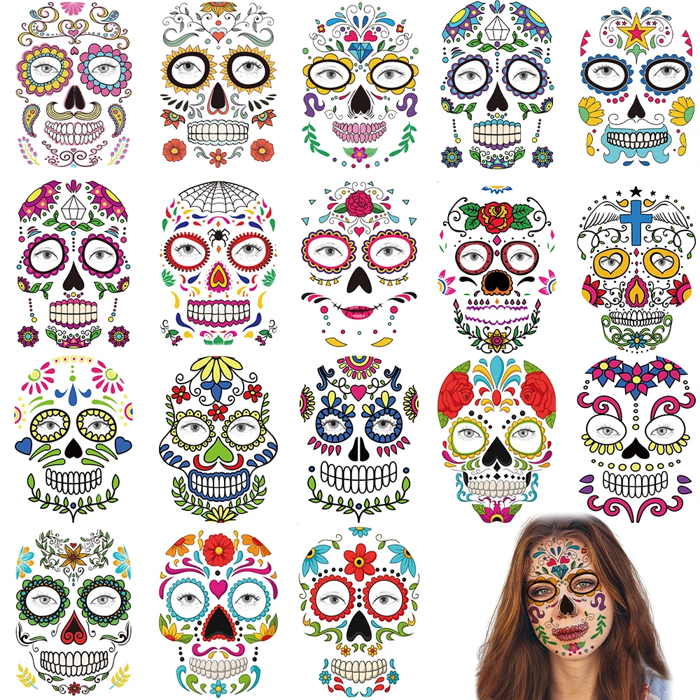 

18 Temporary Tattoos Catrina Halloween Day of the Dead Costumes