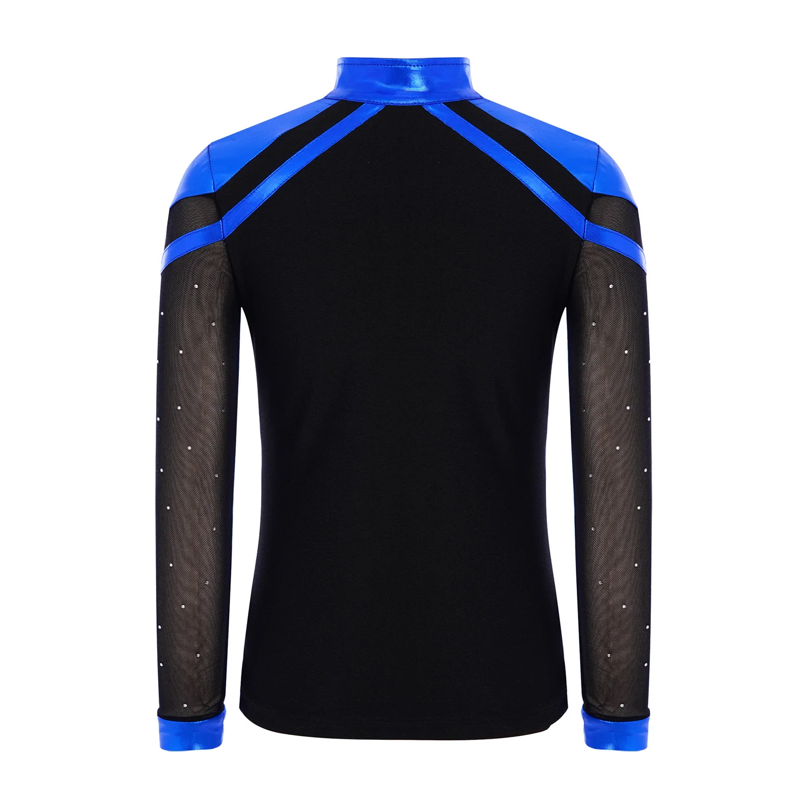 Kind Jungen Gymnastik Eiskunstlauf Tanzkostüm Langarm Split Saum Strass Metallic Top Performance Trainingskleidung