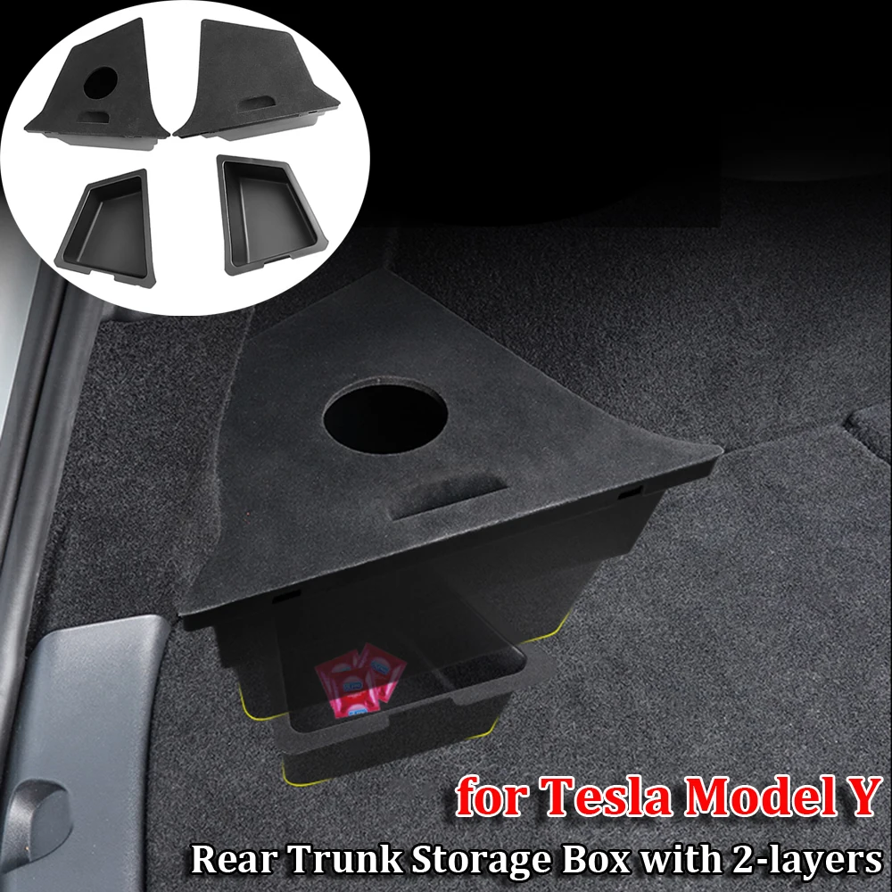 

ModelY Rear Trunk Side Storage Box For Tesla Model Y 2023 Accessories 2-layer Rear Trunk Organizer with Lid Grocery Bins