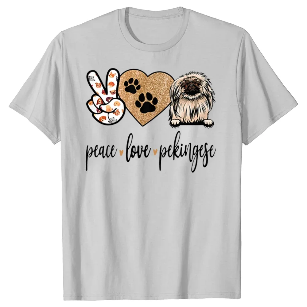 Funny Peace Love Pekingese Dog Lover T Shirts Graphic Cotton Streetwear Short Sleeve Birthday Gifts Summer Style T-shirt Men