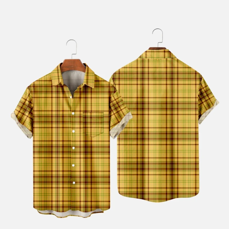 

Men's Fashion Hawaiian T-Shirts Plaid Shirt 3D Print Cozy Casual One Button Shirts Short Sleeve Beach Oversized Clothes 2