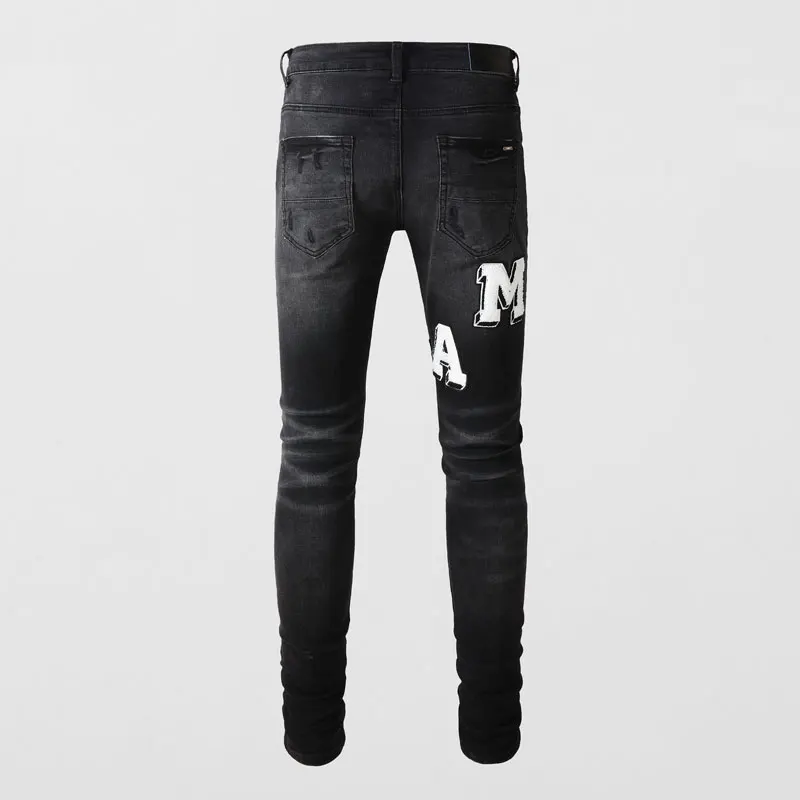 Designer High Street Fashion Men's Jeans Retro Black Stretch Slim fit Ripple Jeans Men's Hip Hop Brand Pants Hombre