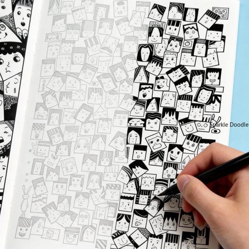 A 40 Page Adult Healing Cartoon Face Simple Drawing Coloring Book, Large Size, Line Draft Copying Album, Suitable for Gifts