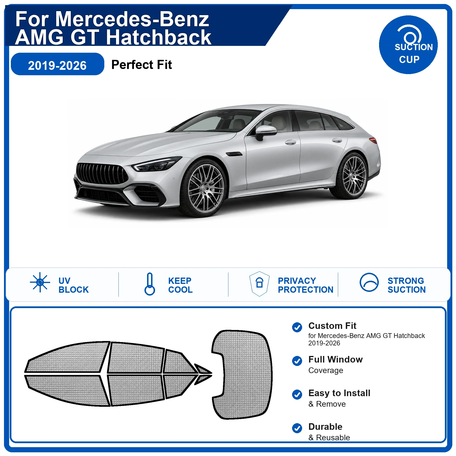 For Mercedes-Benz AMG GT Hatchback 2019-2026 Custom Full Set Windshield Sun Shade Aluminum Foil Heat Insulation Anti UV Foldable