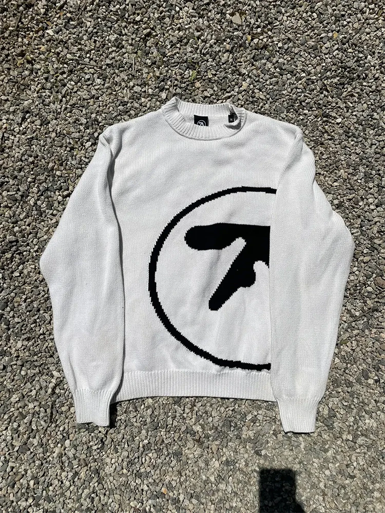 Men\'s Sweater Y2K Aphex Twin Knit Oversized Pullovers Gothic Jumper Winter Graphic Streetwear Long Sleeve Tops Vintage Clothing
