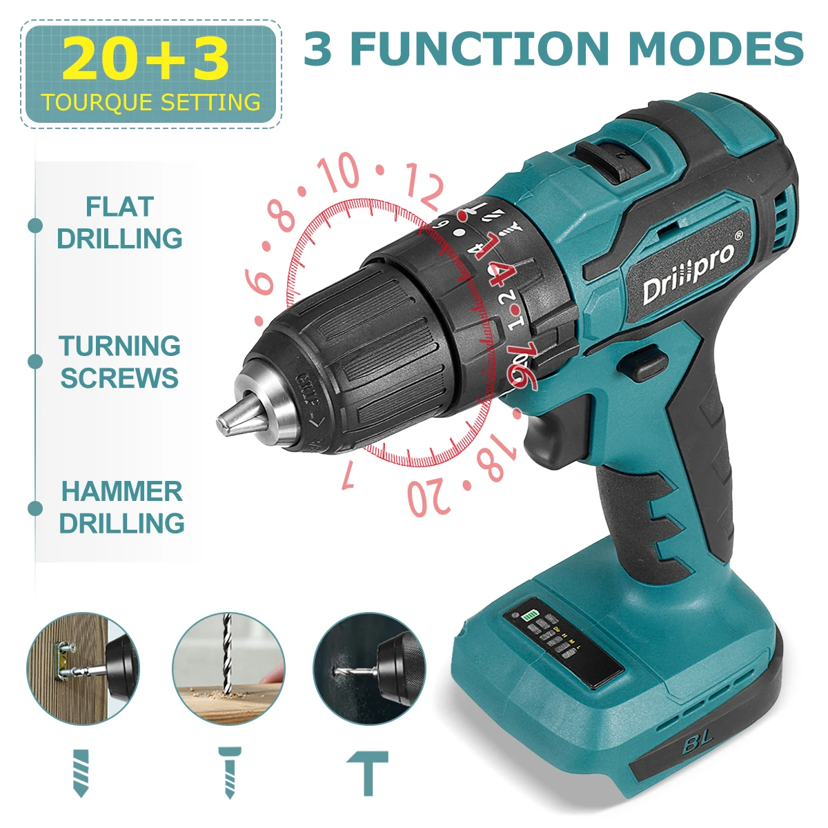 10mm 13mm Brushless Impact Drill High-Power Electric Drill Dual Speed 20+3 Torque Screwdriver Power Tool for Makita 18V Battery