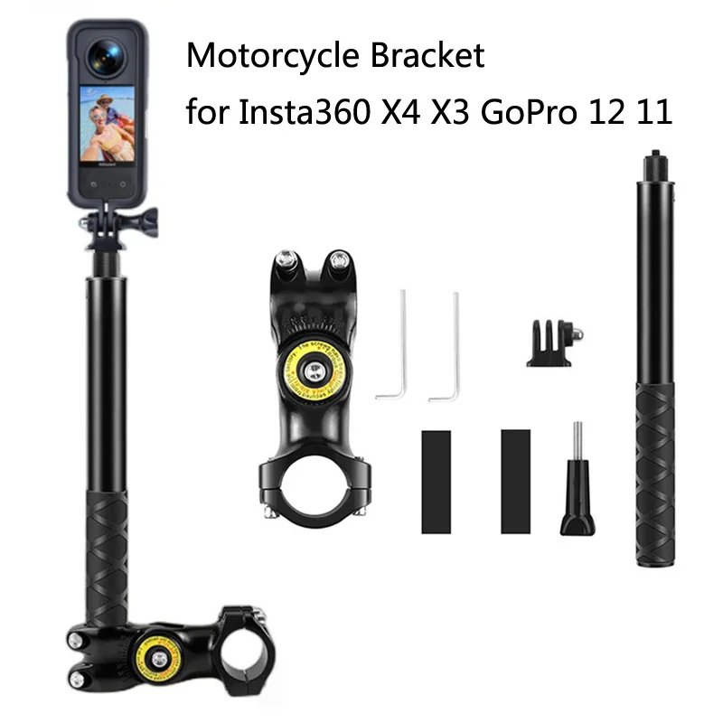 For Insta360 X4 X3 Motorcycle Bicycle Bike Handlebar Mount Invisible Monopod Accessories for Insta360 GoPro Camera