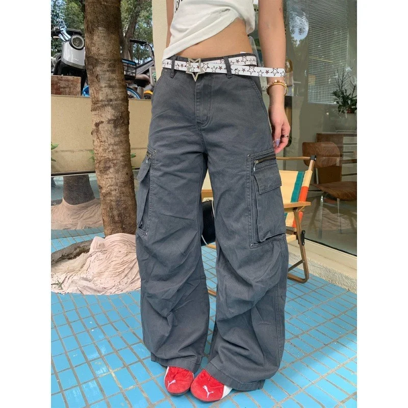 الرجعية ey العمل السراويل النسائية فضفاضة عادية واسعة الساق مستقيم قطع السراويل الطويلة خمر Sle منتصف الخصر Dstring إغلاق