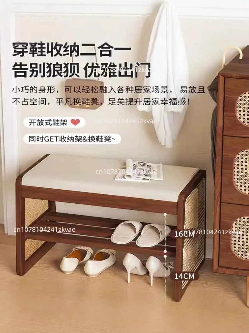 2-Layer Shoe Changing Stool Slippers Luxury Shoe Shelf With Soft Cushion Integrated Living Room Bench Shoe Cabinet Leisure Seat