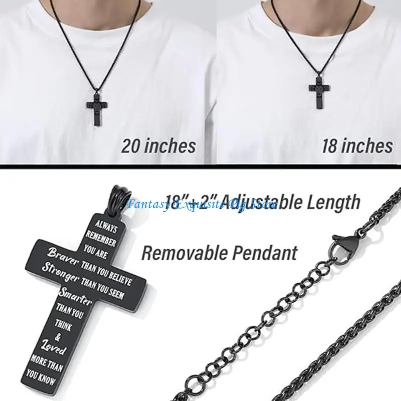 Stainless Steel Crucifix Necklace For Men Representing Belief Strength Light Comfort Wear Collarbone Chain