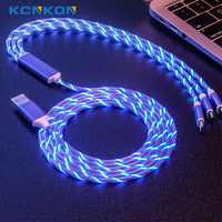 3-in-1 Multi USB Universal Flowing LED Light Up Phone Charge Cable, With Interface For Apple+Type C+Micro USB Charger Connector