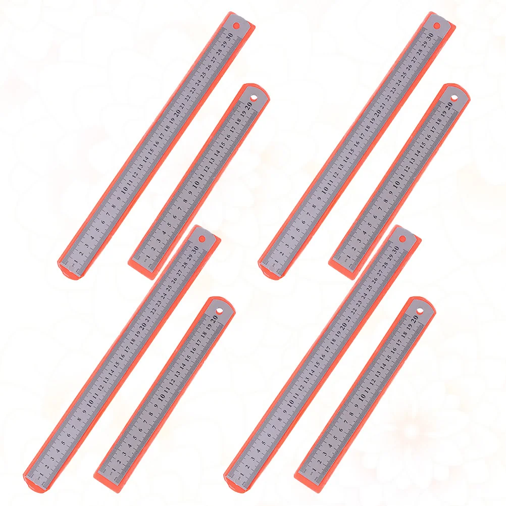 8pcs Stainless Steel Ruler 30Cm Double Sided Straight Measuring Tool For Drawing Carpentry Engineering Metal Working School