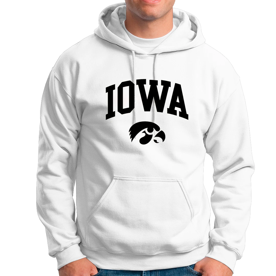 IOWA Letter Print Men's Hoodies Autumn Winter Fleece Warm Eagle Pattern Sweatshirts Male High Quality Pullover Hooded Sweatshirt