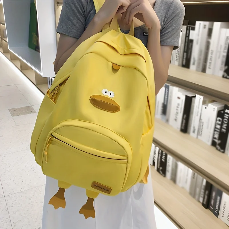 Casual backpack ins preppy style fashion versatile cartoon duck design school bag junior high school college student high-looking lightweight