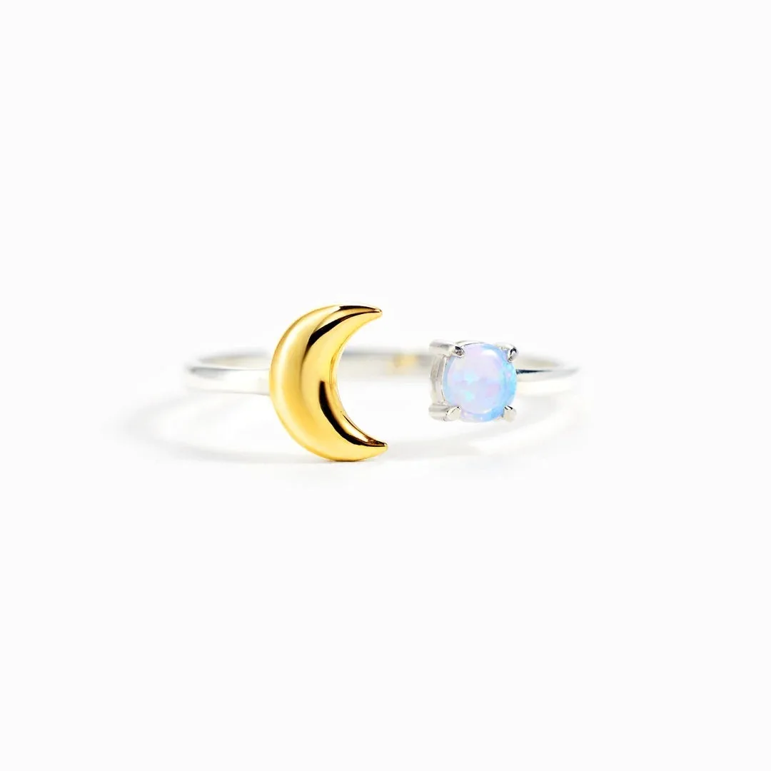 

Korean Fashion 925 Sterling Silver Opal Moon Open Rings For Girls Daughter Gift Natural Gemstone Moon Inspired Ins Fine Jewelry