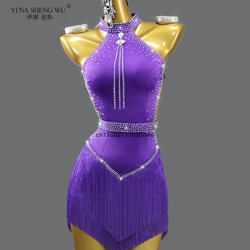 Professional Female Latin Dance Dress with Tassel 2026 New Style for Competition Table Performance Art Exam Flower Design