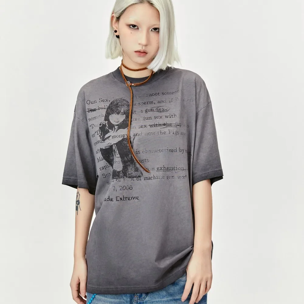 

Distressed Washed Letters Graphic Oversize T-shirt for Women Men Streetwear Y2K Goth Grunge Aesthetic Clothing Summer Tops Tees