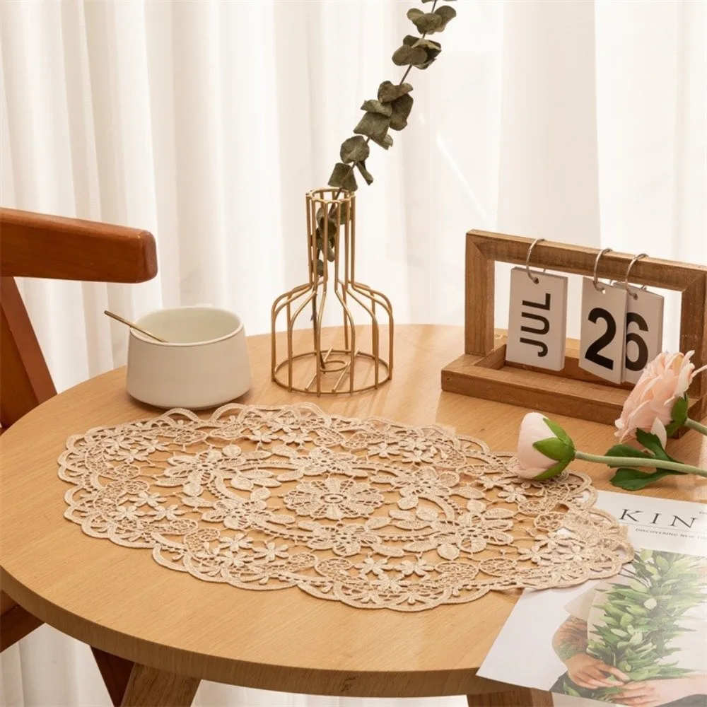 Vintage 30*45cm Lace Table Mat Flower Embroidery Napkin Placemat Lace Table Cloth Embroidered Dining Table Cover for Coffee Cup