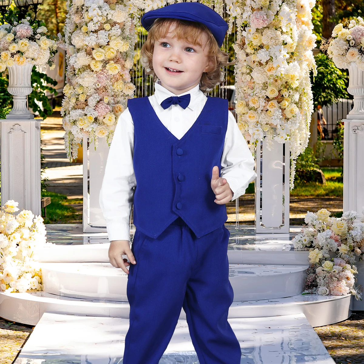 Boys Wedding Suit Baby Clothes Infant Birthday Party Gift Outfit Set Toddler Baptism Christmas Tuxedo Kids Xmas Christening 4PCS