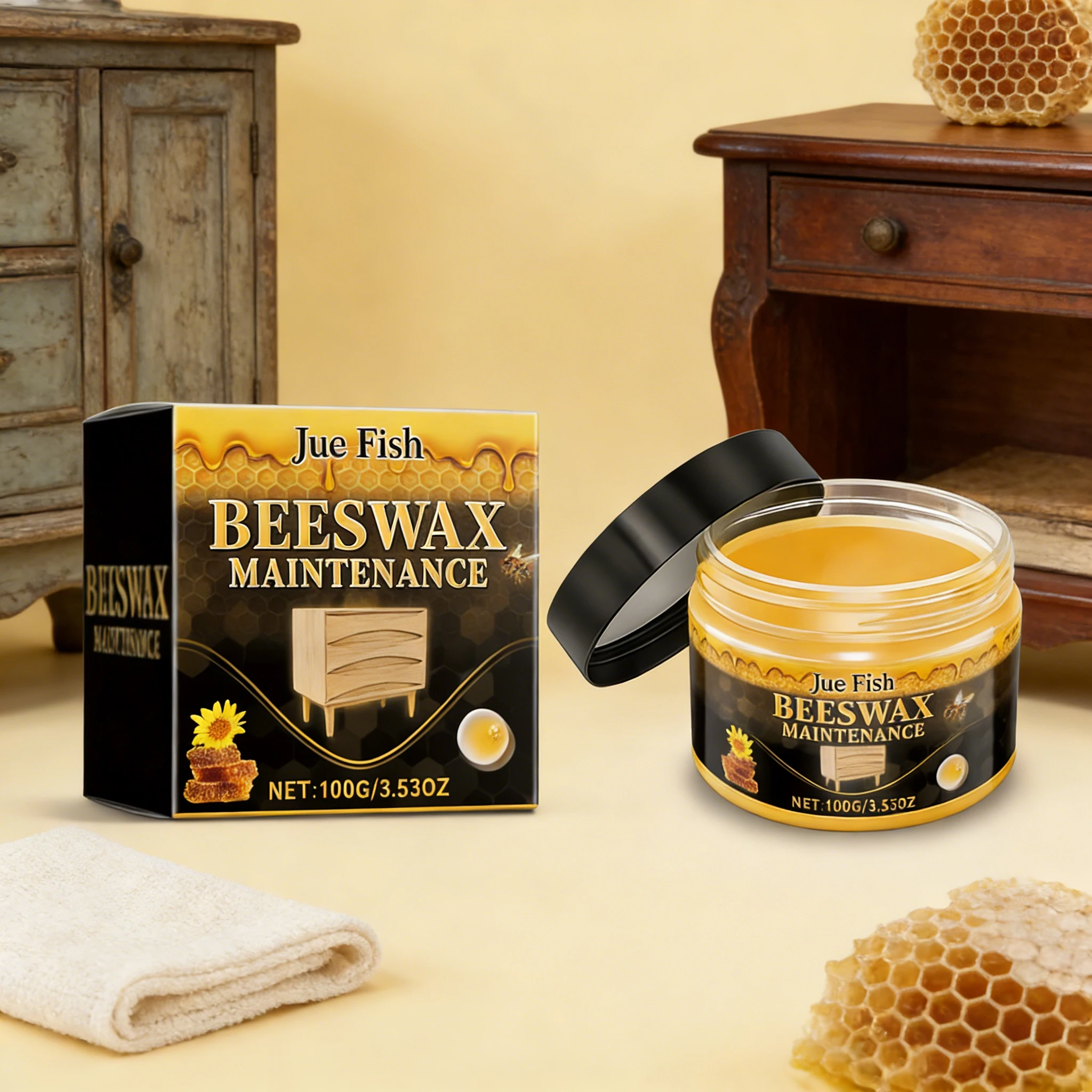 

Полировальная паста для мебели Jue-fish с пчелиным воском, многофункциональный кондиционер для дерева, восстанавливающий блеск, защищающий дерево, простой в использовании, натуральный воск
