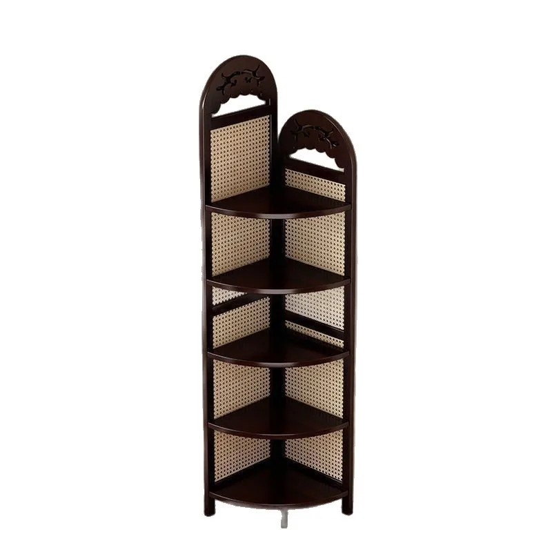 

Non-solid wood retro living room wall three-corner cabinet corner storage display bedroom rattan storage sofa bookshelf